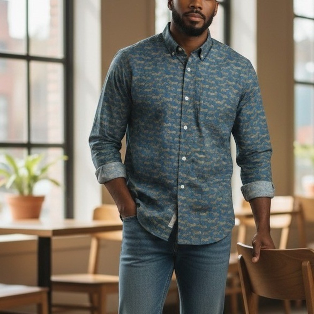 Bonobos Men's Slim Fit LS Zebra Button Down Shirt Preppy Outdoor Safari Teal L